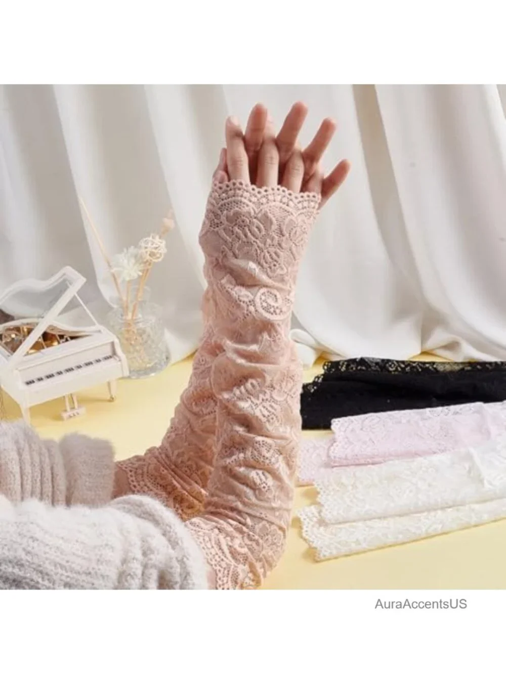 Detachable Long Tulle Gloves Gothic Wedding Dress Sleeves Chiffon Lace Arm